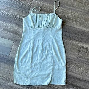 FOREVER21 mint leopard print satin slip babydoll dress with slit
